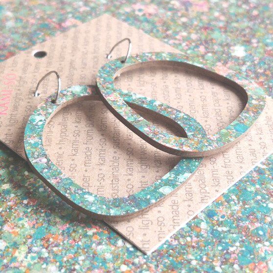 Square Recycled Paper Earrings - Green Speckle