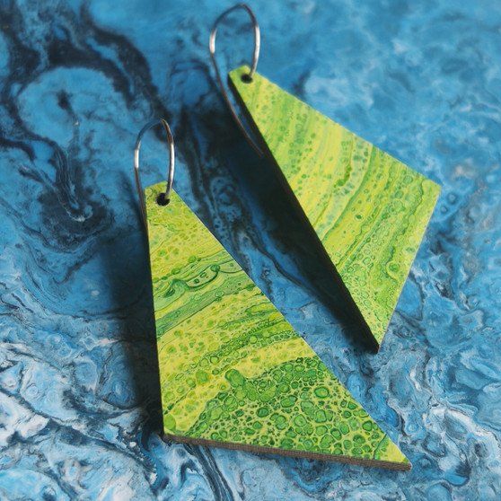 Reversible Triangle Recycled Paper Earrings - Blue / Green