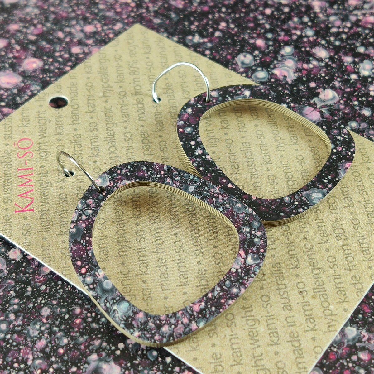 Square Recycled Paper Earrings - Dark Purple Speckle