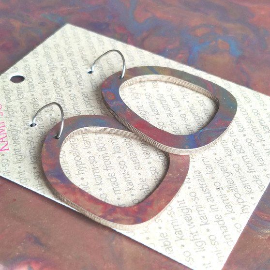 Square Recycled Paper Earrings - Gold, Brown & Blue