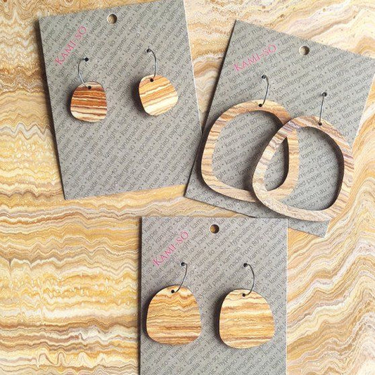 Square Recycled Paper Earrings - Brown Stripe