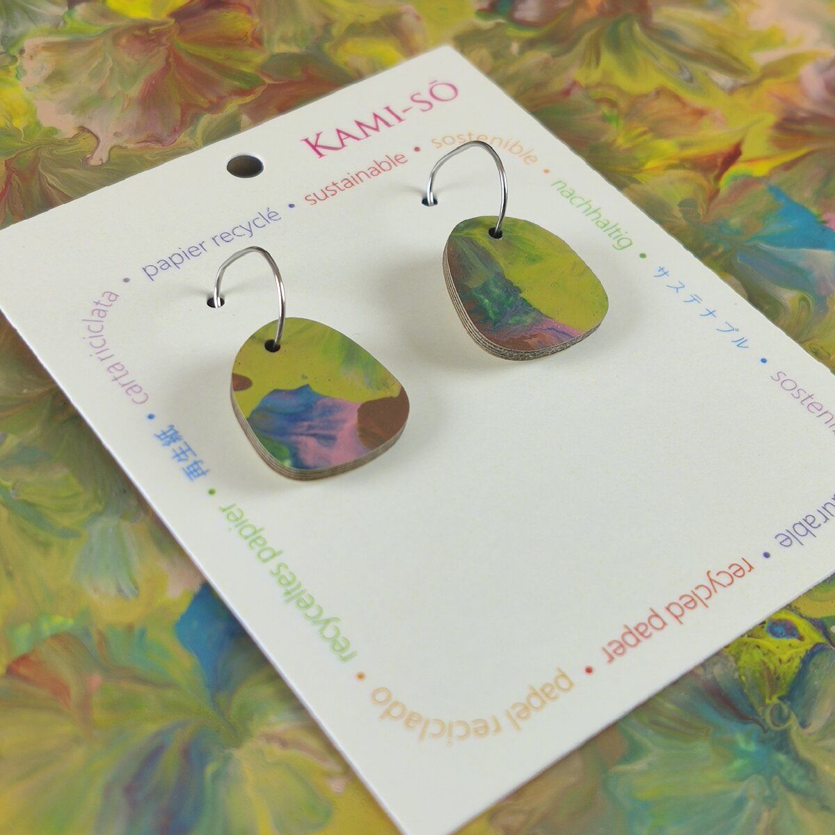 Square Recycled Paper Earrings - Muted Multicolour