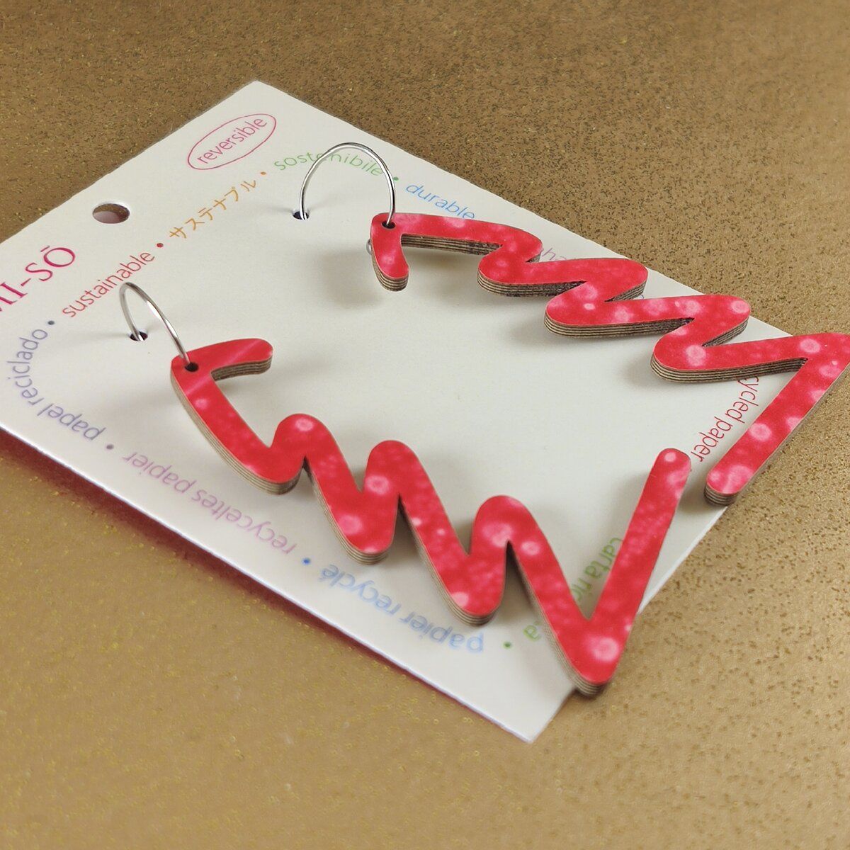 Reversible Christmas Tree Recycled Paper Earrings - Gold / Red