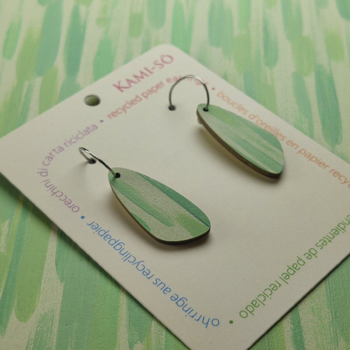 Oval Recycled Paper Earrings - Mint