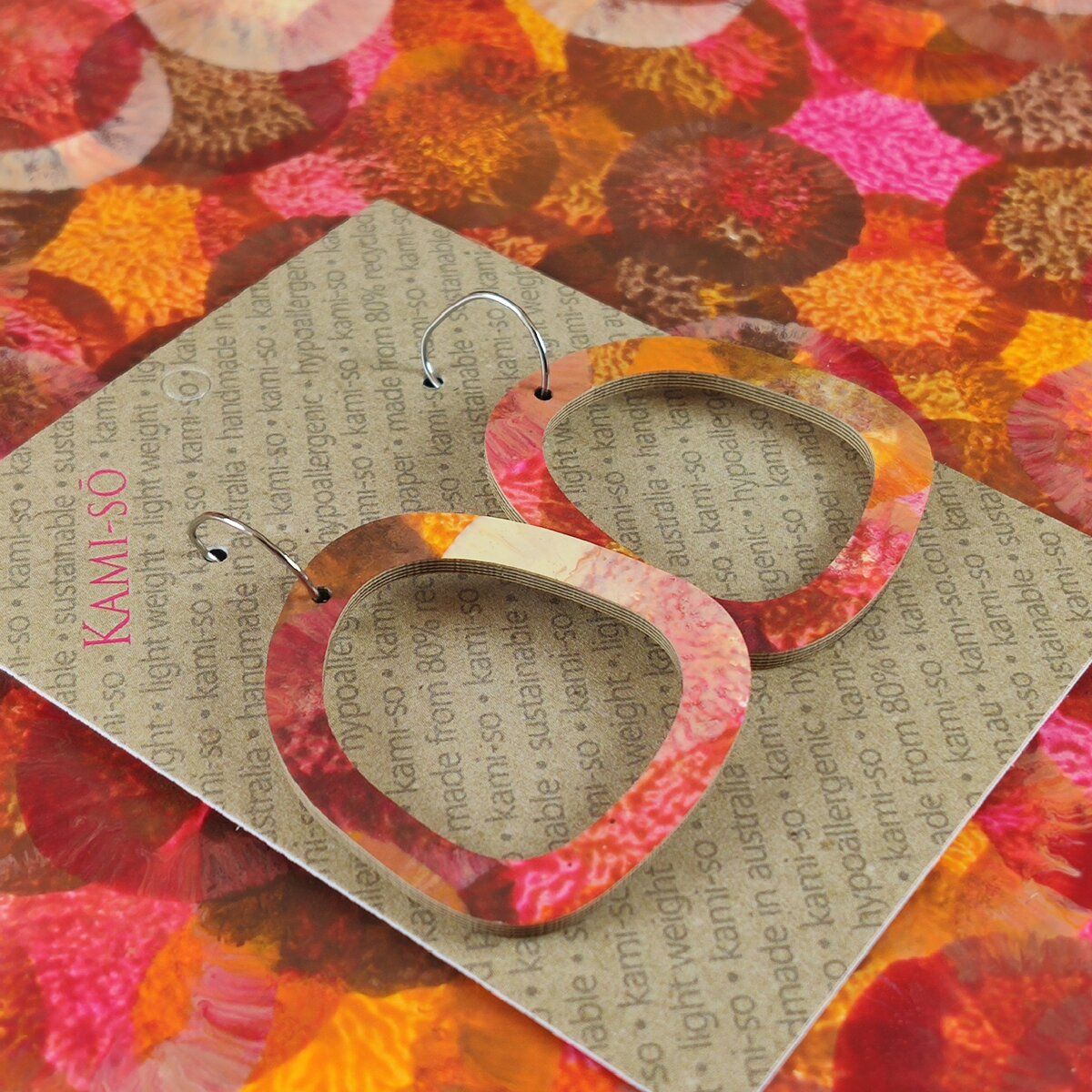 Square Recycled Paper Earrings - Autumn Colours