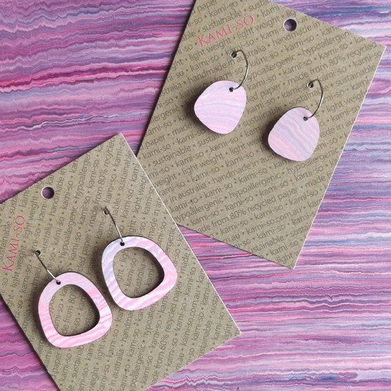 Mini Recycled Paper Earrings - Pink, Blue & White Stripe