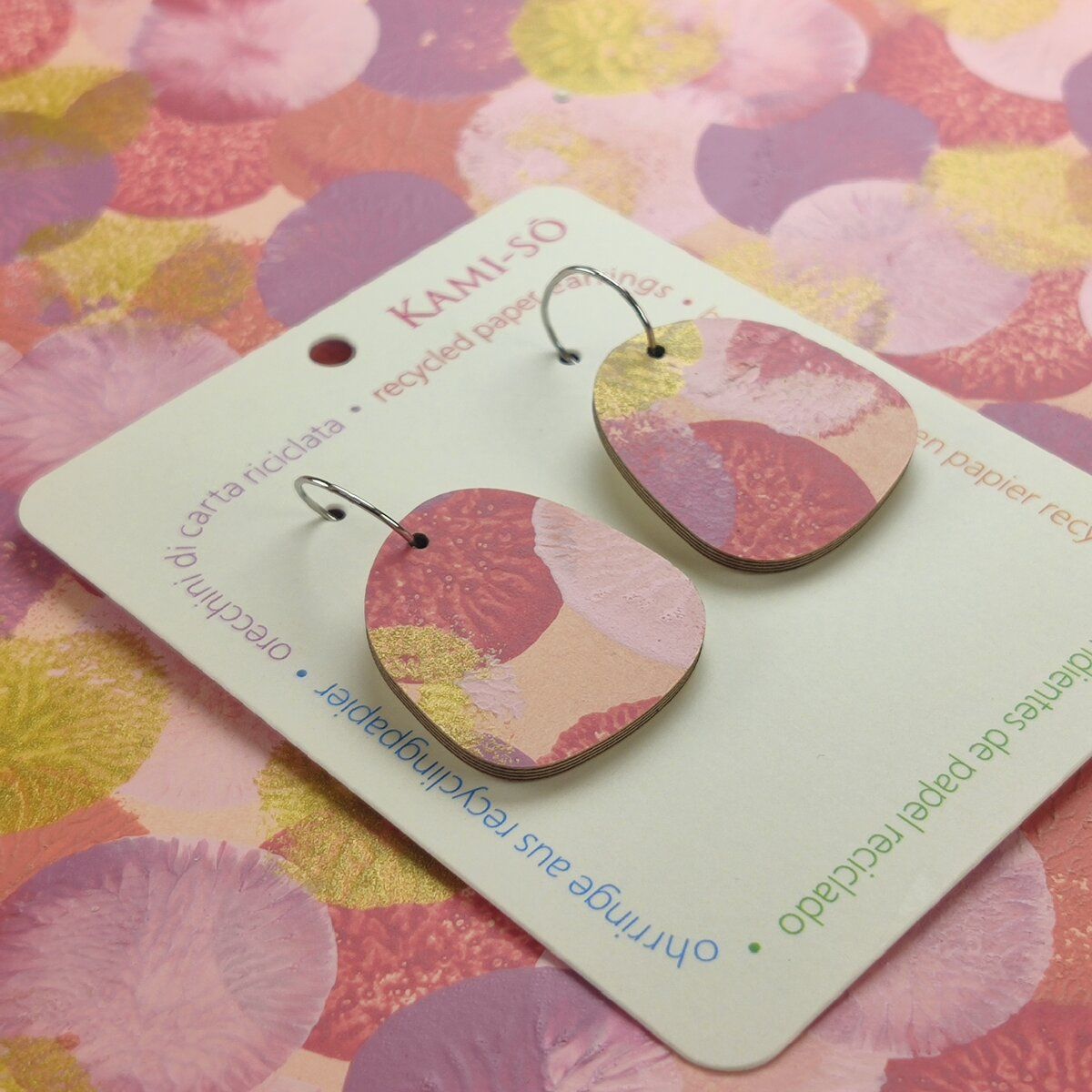 Square Recycled Paper Earrings - Pink, Violet & Gold