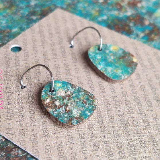 Mini Recycled Paper Earrings - Green, Brown & Gold Speckle