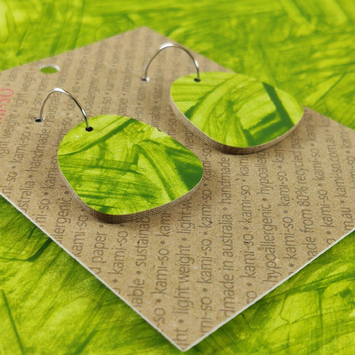 Square Recycled Paper Earrings - Bamboo Green Thick Swipe