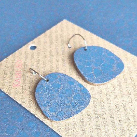 Square Recycled Paper Earrings - Blue & Gold