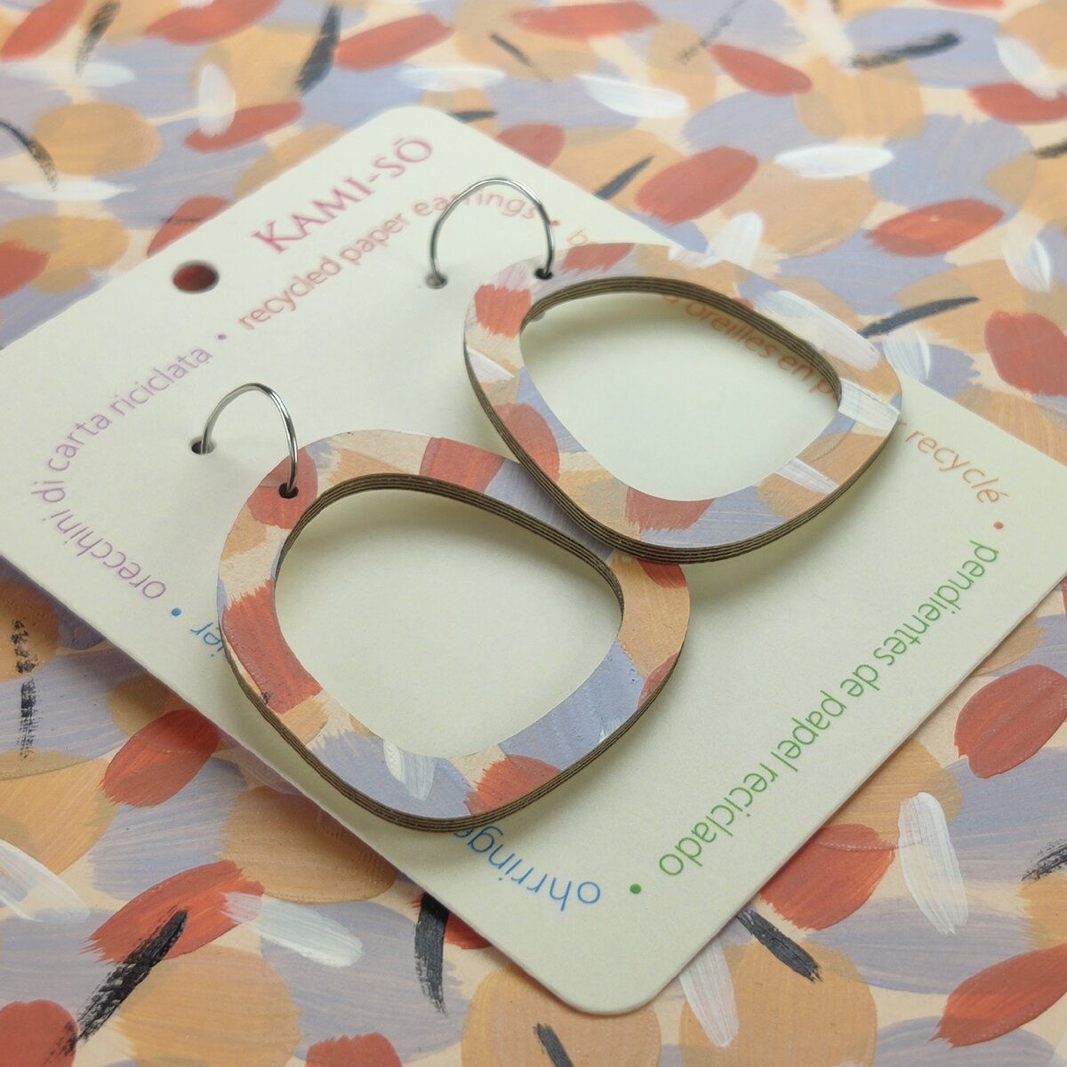 Square Recycled Paper Earrings - Terracotta & Grey