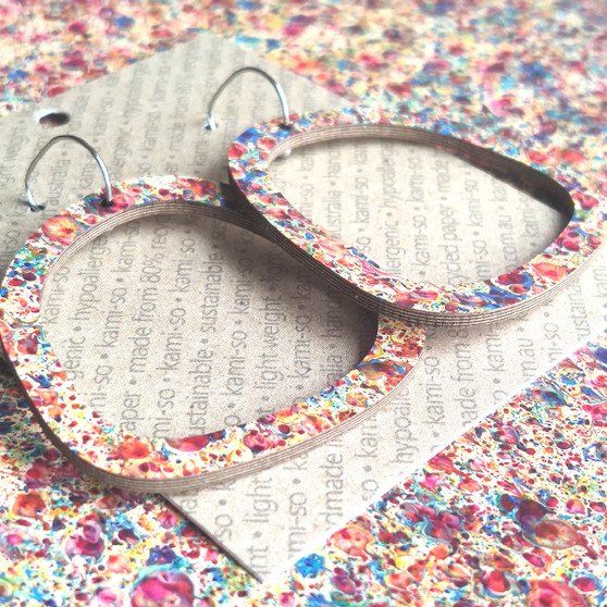 Square Recycled Paper Earrings - Multicolour Speckle