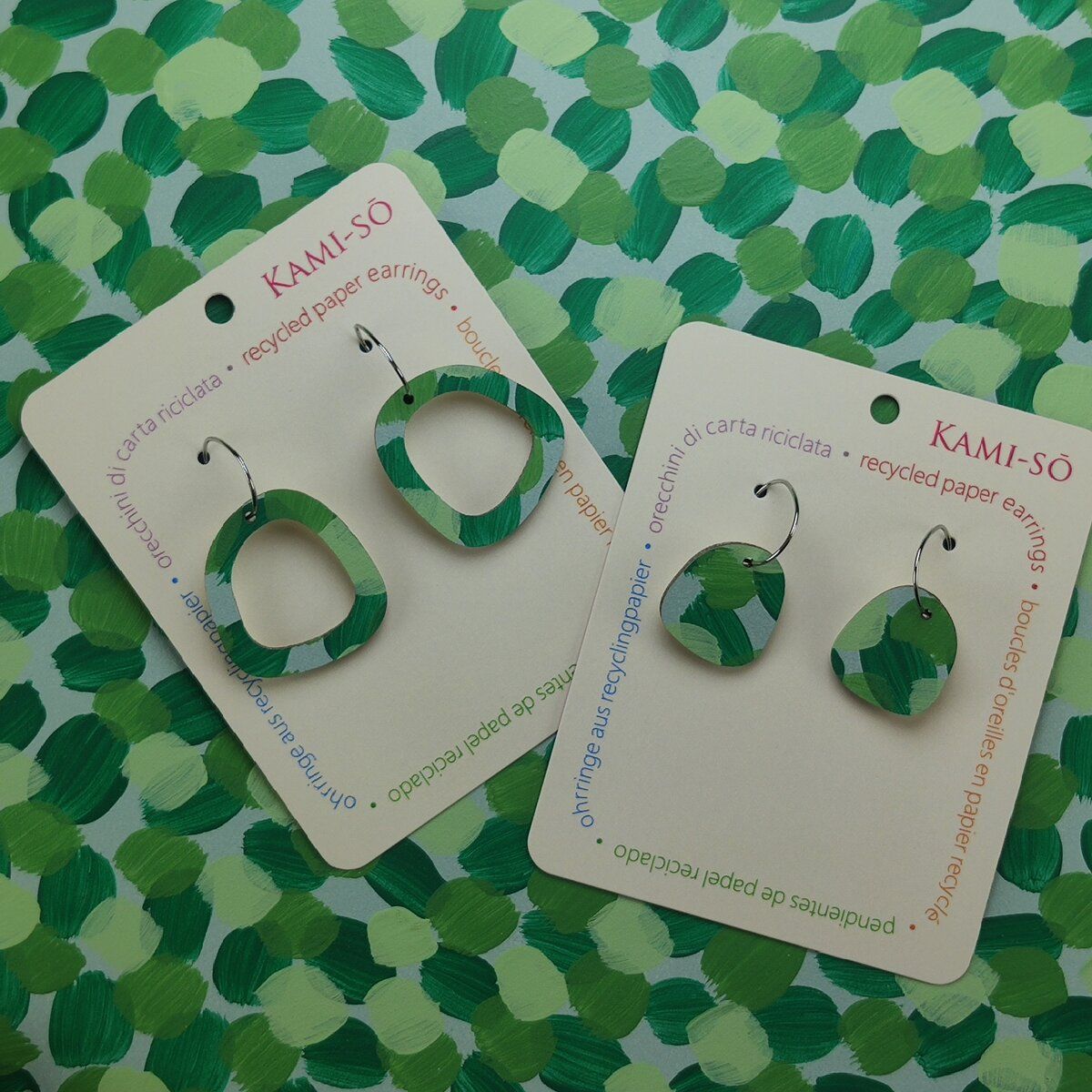 Mini Recycled Paper Earrings - Green