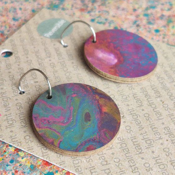 Reversible Circle Recycled Paper Earrings - Gold Multicolour / Speckle