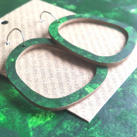 Square Recycled Paper Earrings - Dark Green