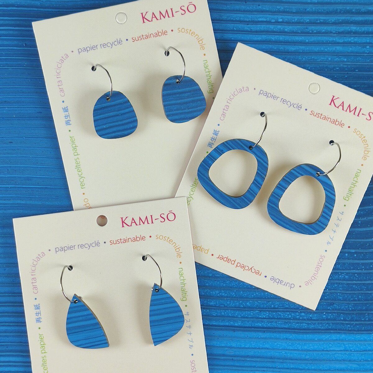 Mini Recycled Paper Earrings - Blue Stripes