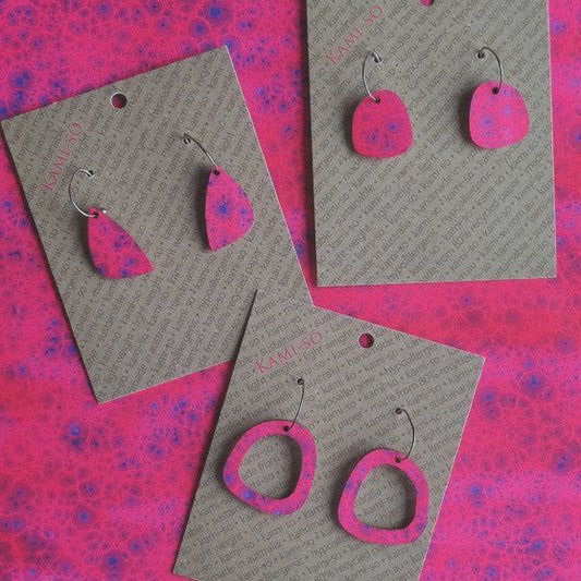 Mini Recycled Paper Earrings - Hot Pink Speckle