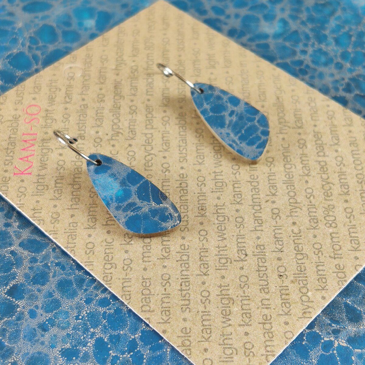 Oval Recycled Paper Earrings - Blue & Silver