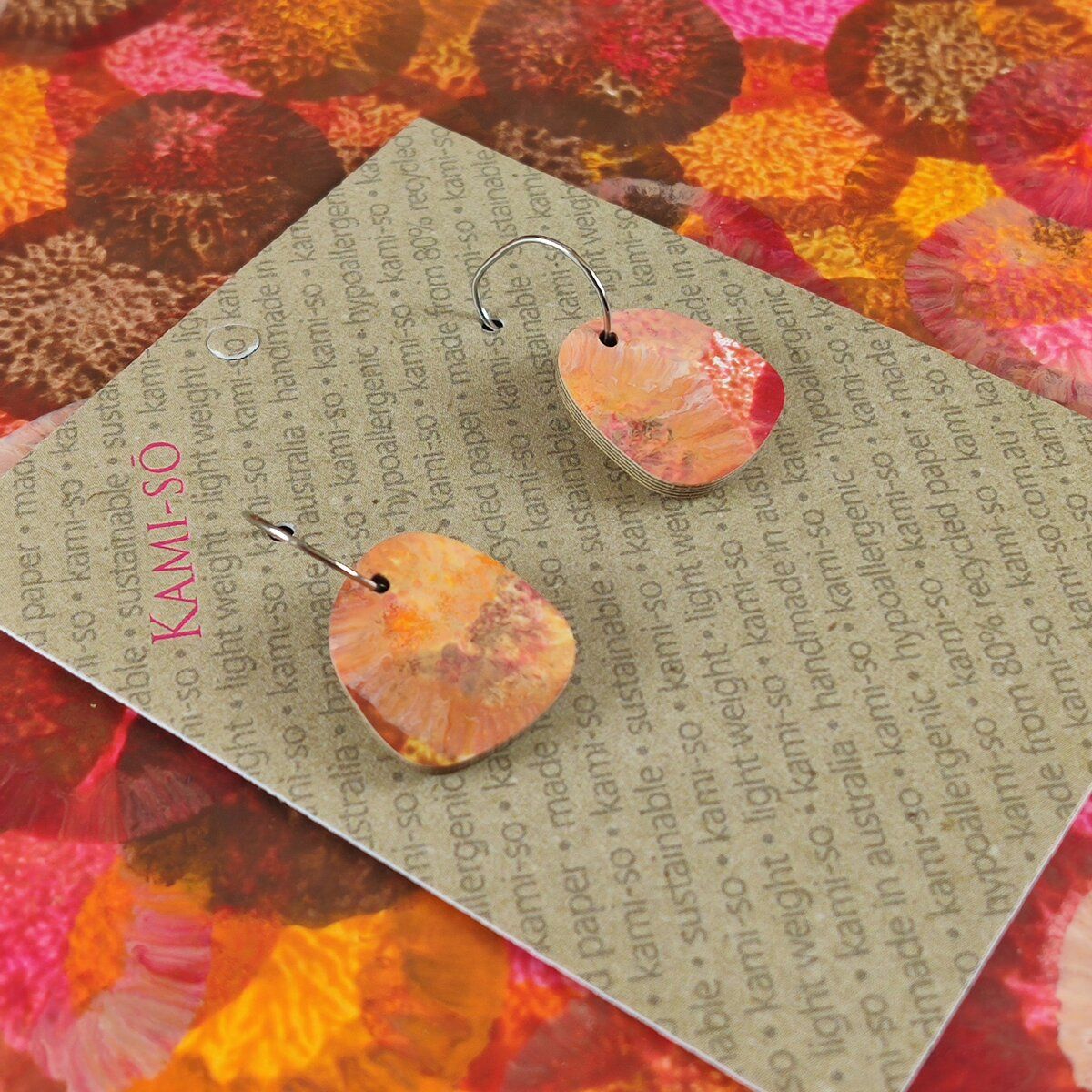 Square Recycled Paper Earrings - Autumn Colours