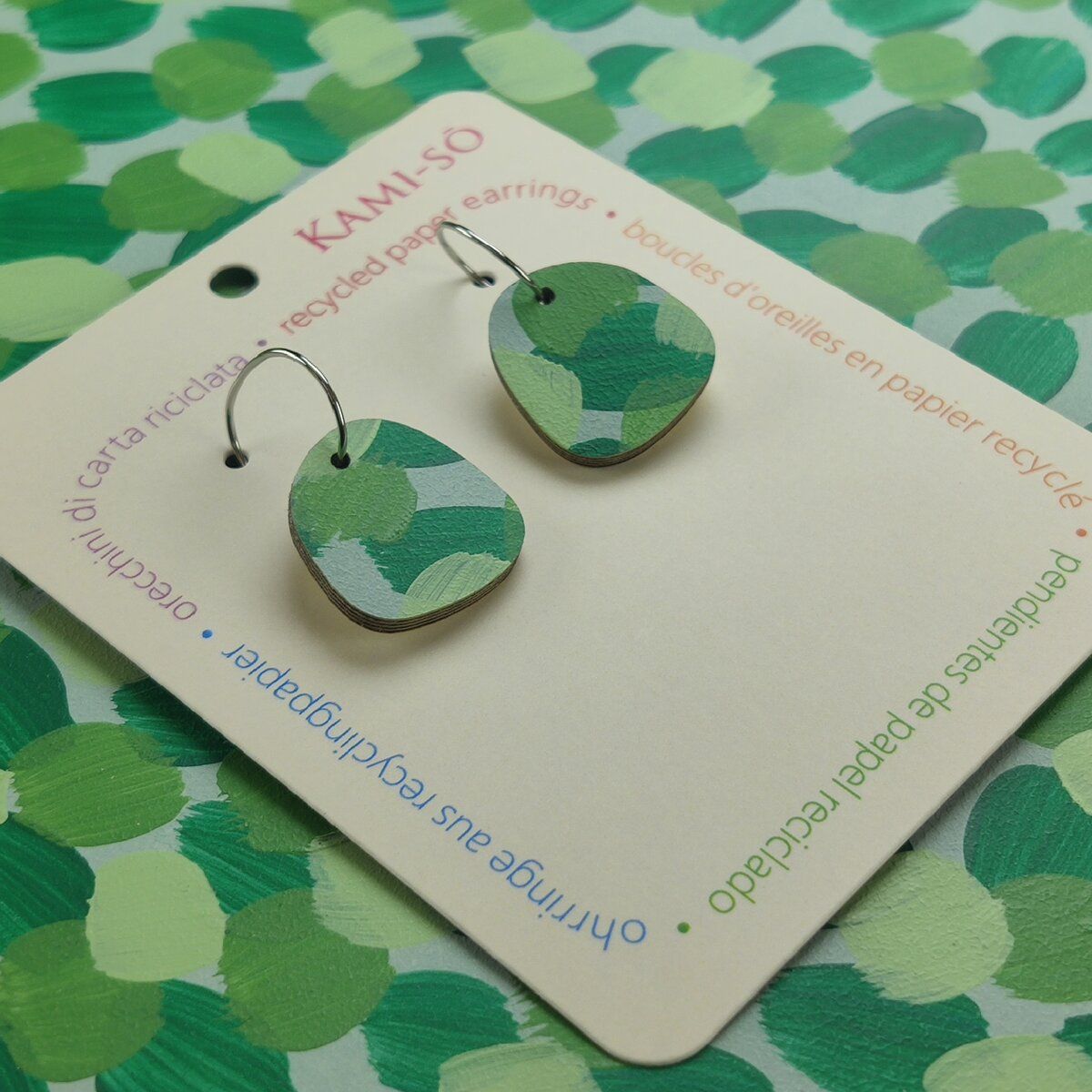 Mini Recycled Paper Earrings - Green
