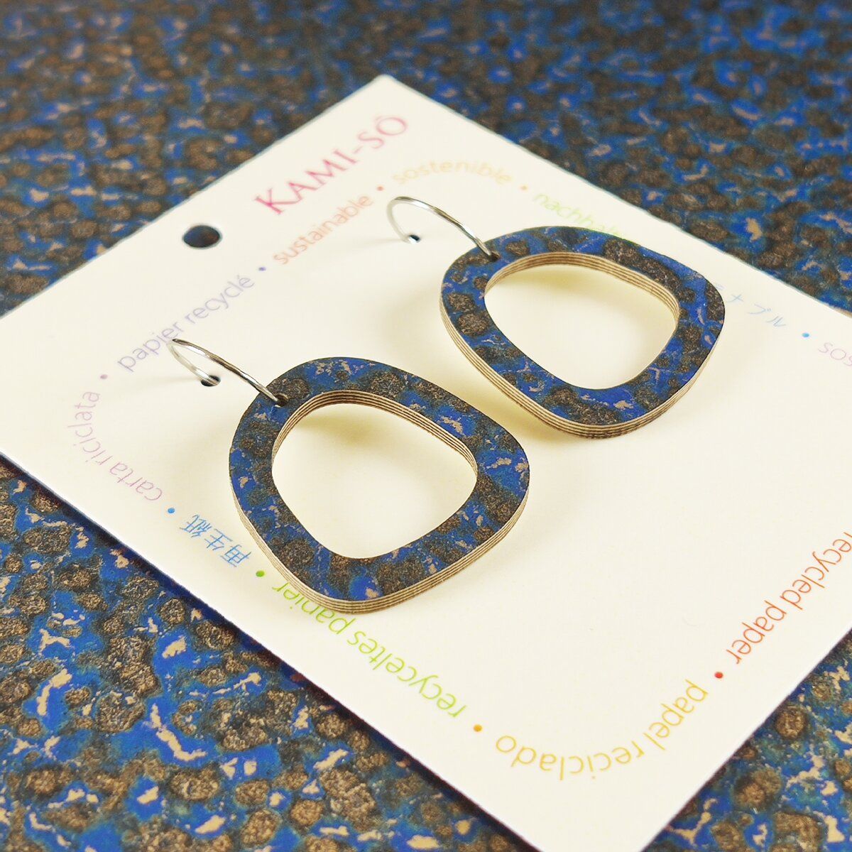 Mini Recycled Paper Earrings - Blue & Gold Fleck