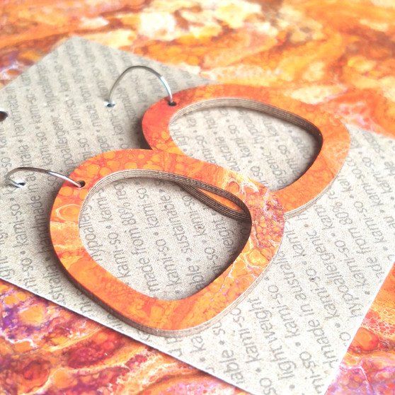 Square Recycled Paper Earrings - Orange