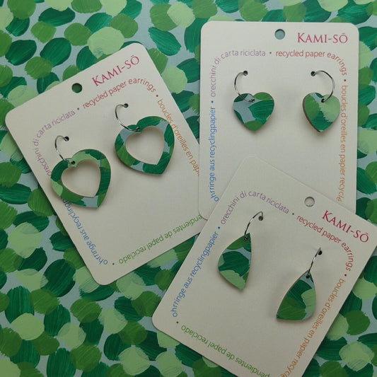 Mini Recycled Paper Earrings - Green