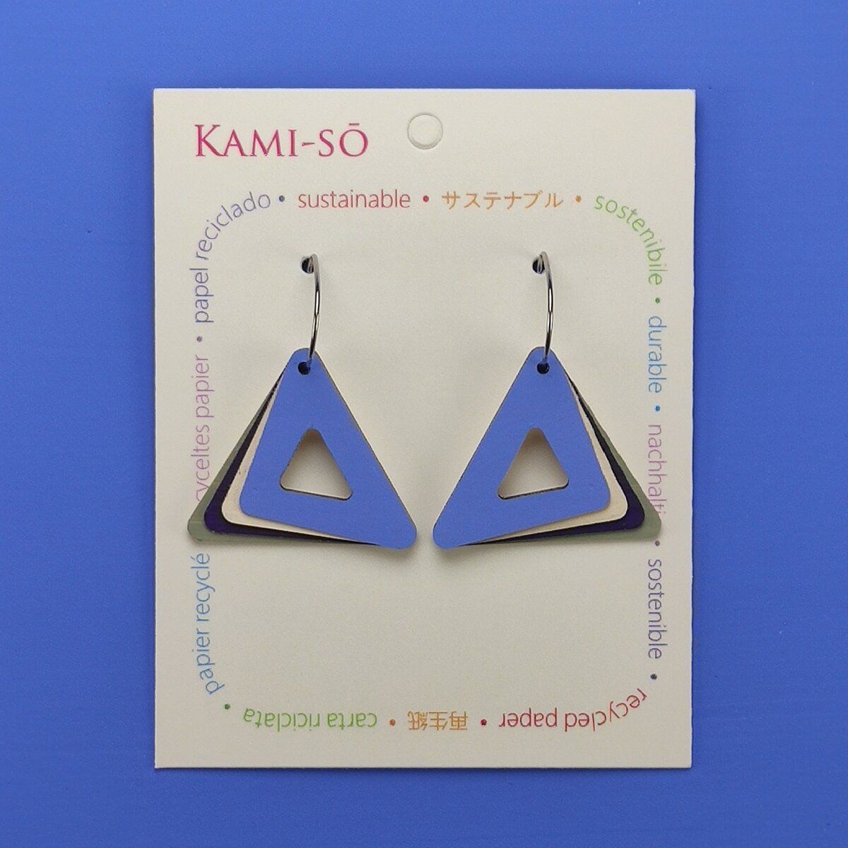 Triangle Hoop Layered Recycled Paper Earrings - Blue, White, Black & Grey