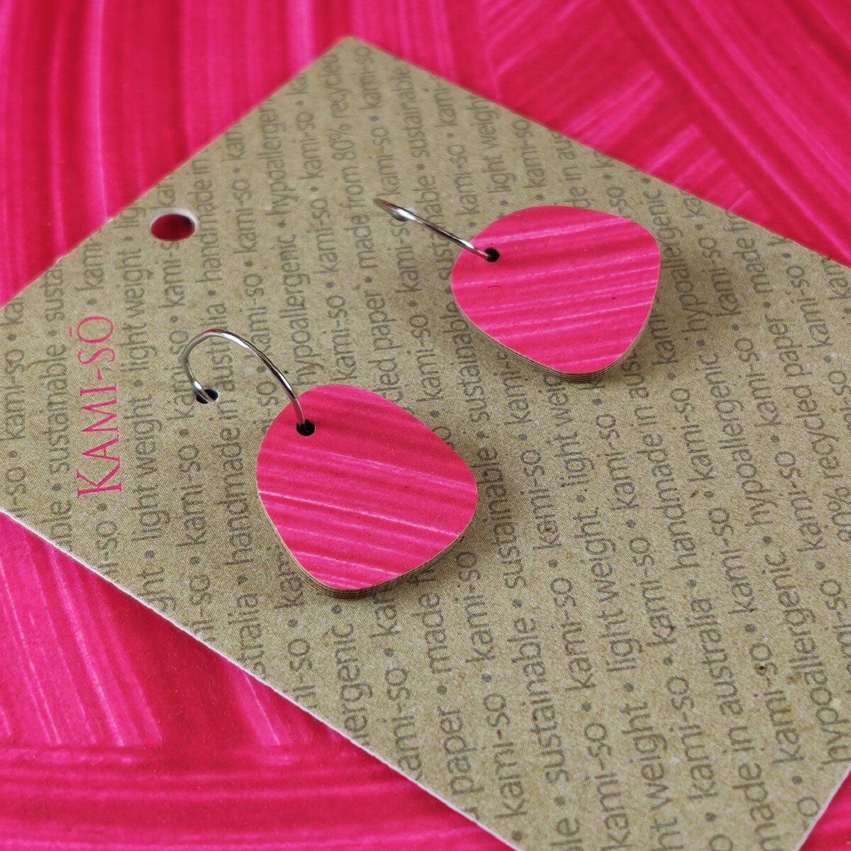 Square Recycled Paper Earrings - Bright Pink Swipe