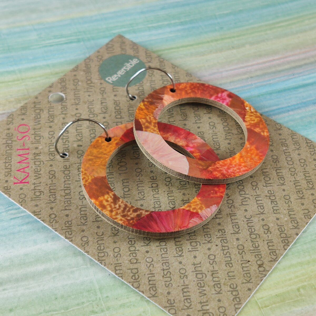 Reversible Circle Recycled Paper Earrings - Pastel Stripes / Autumn Colours