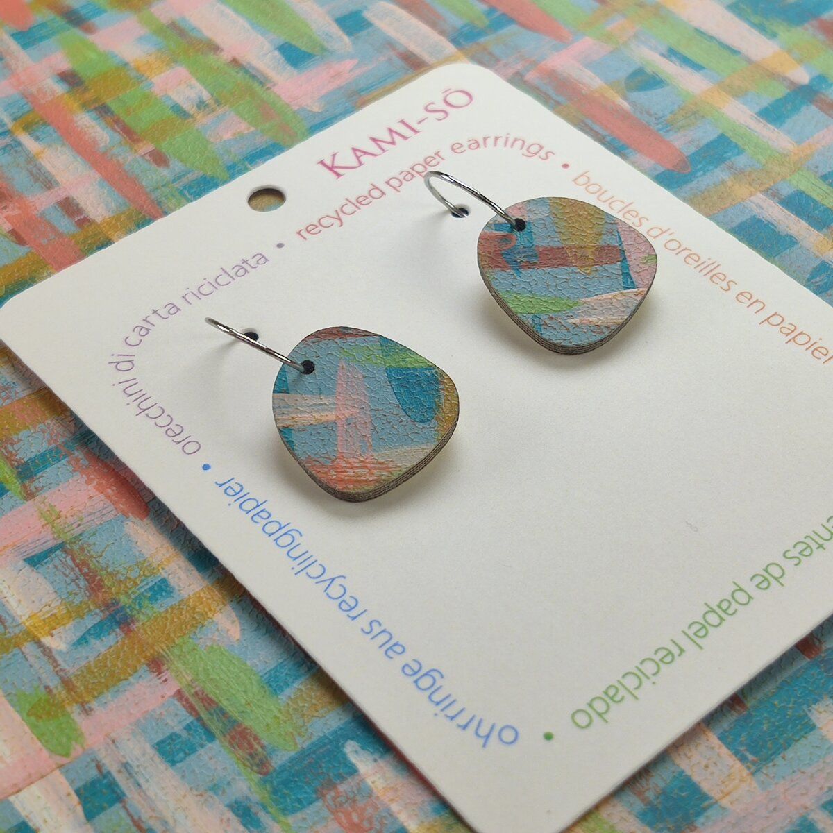 Mini Recycled Paper Earrings - Blue Multicolour