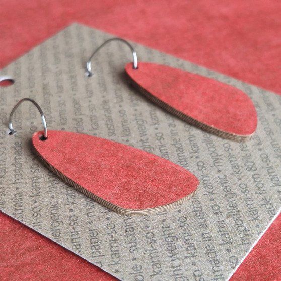 Oval Recycled Paper Earrings - Orange Gold