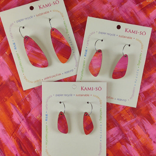 Oval Recycled Paper Earrings - Magenta, Orange & Pink Brushstrokes