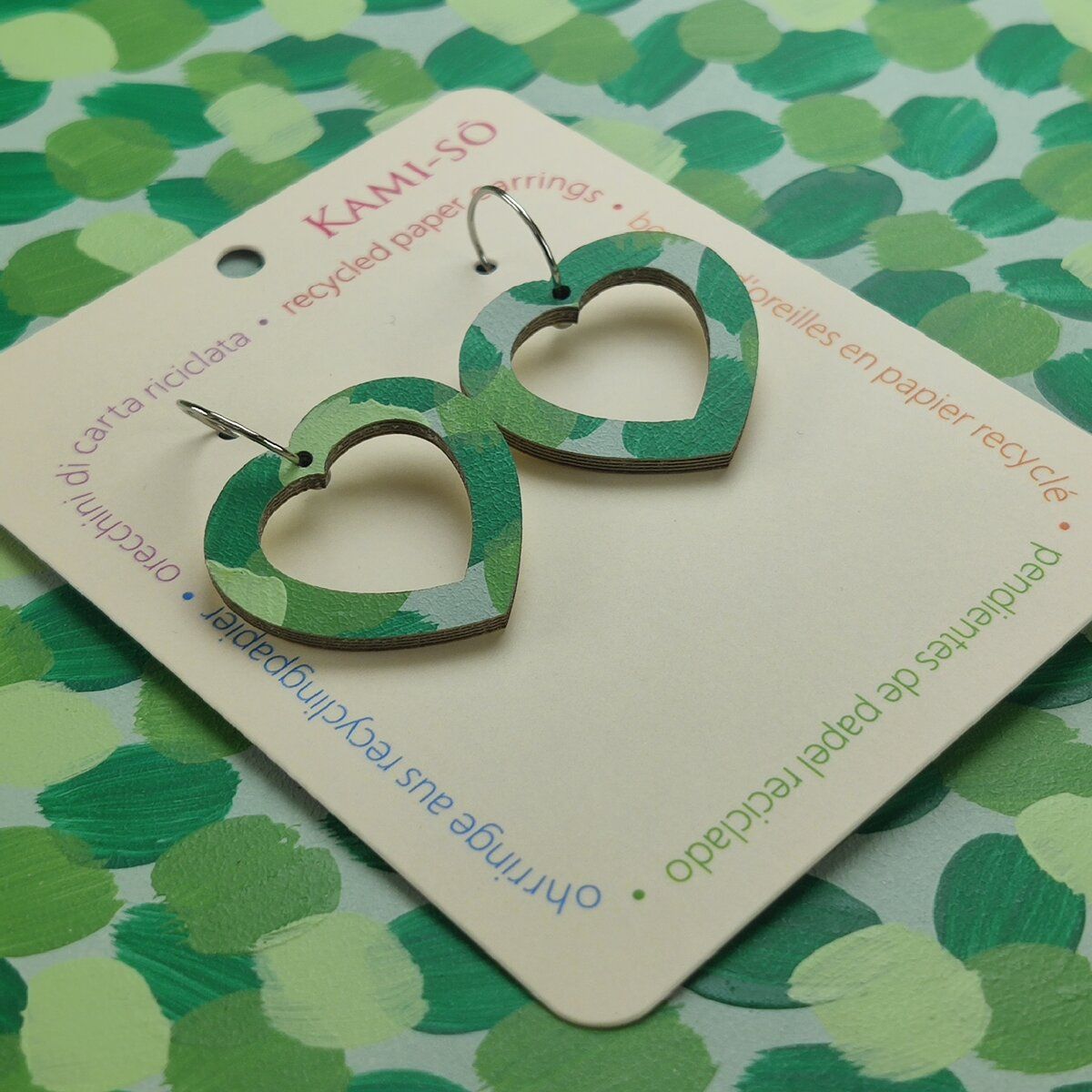 Mini Recycled Paper Earrings - Green