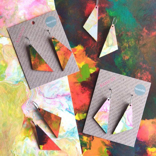 Reversible Triangle Recycled Paper Earrings - Light Multicolour / Dark Multicolour