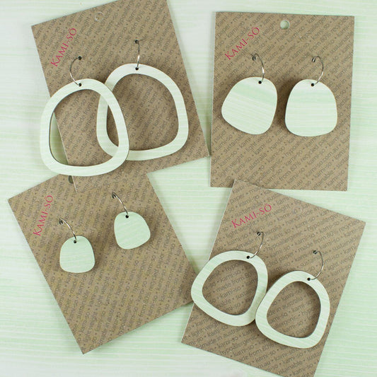 Square Recycled Paper Earrings - Mint & White Stripes