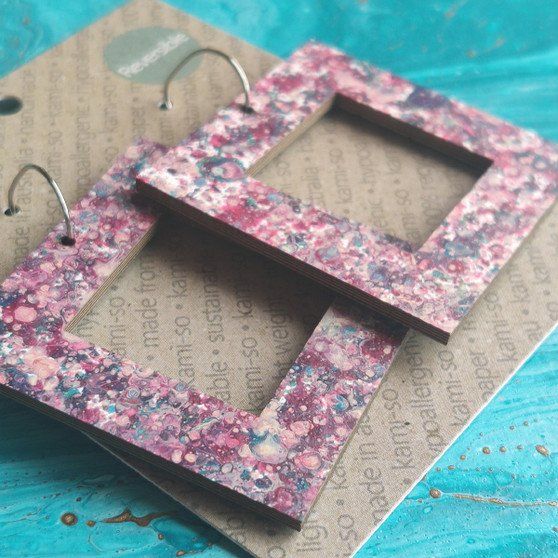 Reversible Square Recycled Paper Earrings - Blue / Purple Speckle