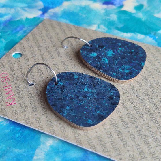 Square Recycled Paper Earrings - Dark Blue & Black