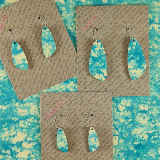 Oval Recycled Paper Earrings - Blue & White