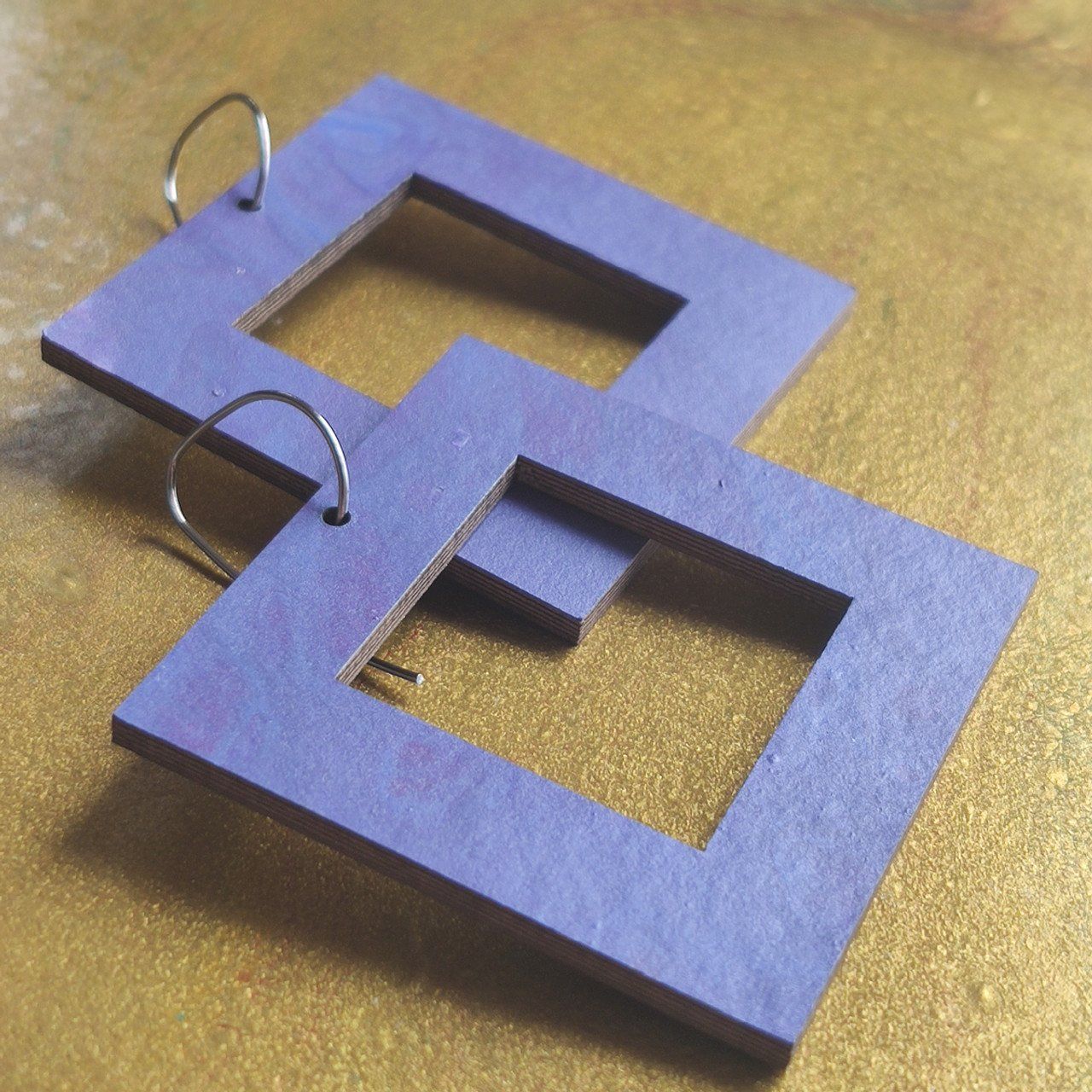 Reversible Square Recycled Paper Earrings - Gold / Purple