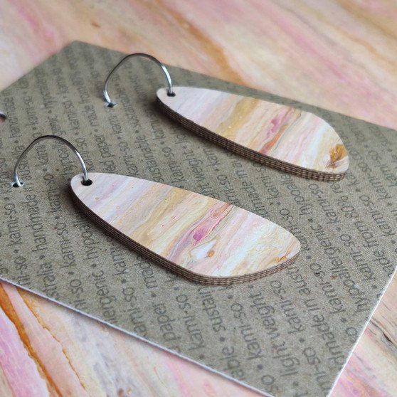 Oval Recycled Paper Earrings - Pale Pink, Brown & Tan