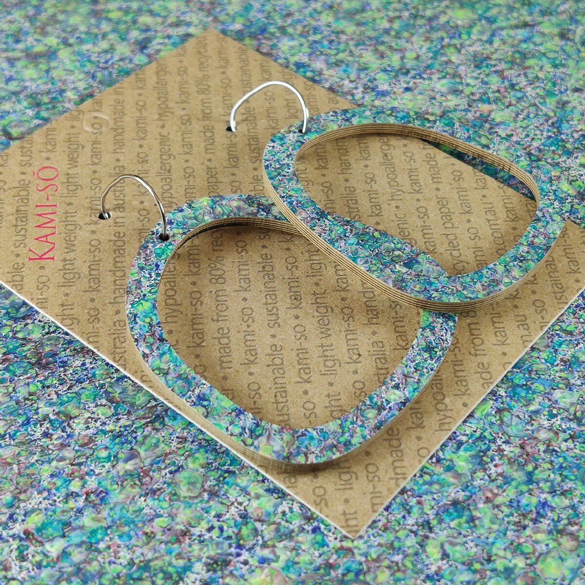 Square Recycled Paper Earrings - Blue Green Speckle