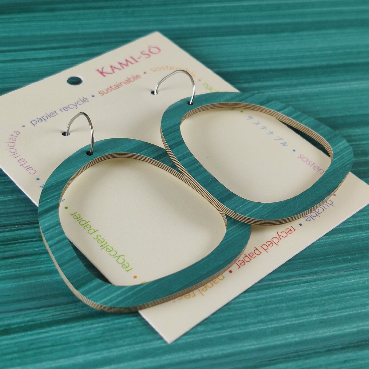 Square Recycled Paper Earrings - Green Stripes
