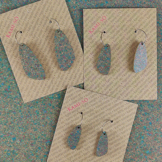 Oval Recycled Paper Earrings - Dark Grey Blue Speckle