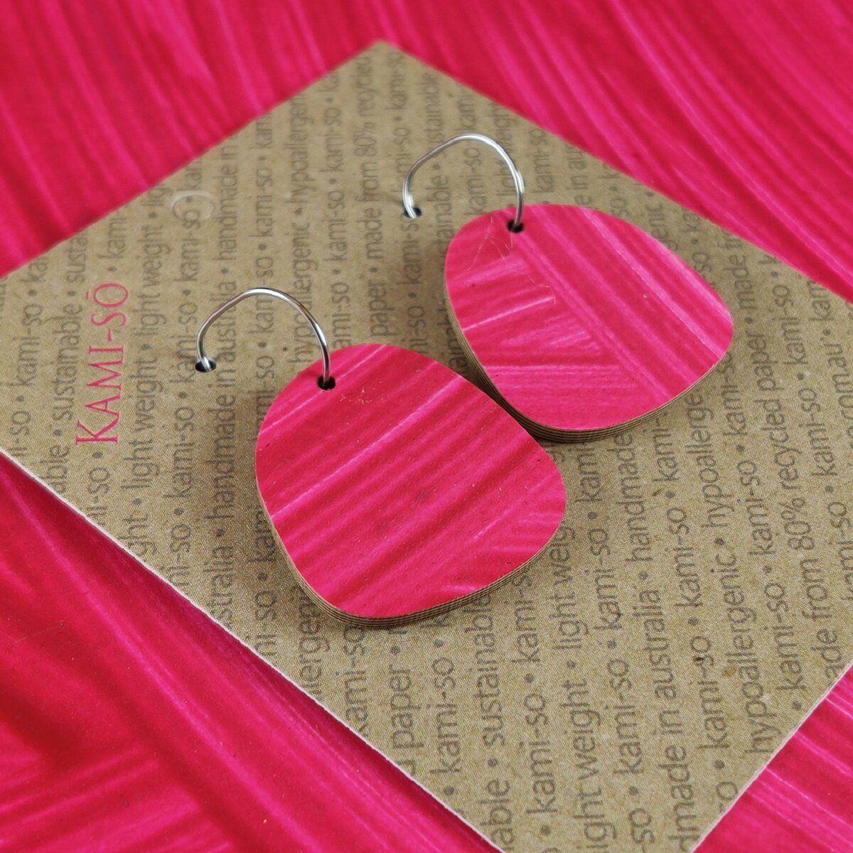 Square Recycled Paper Earrings - Bright Pink Swipe