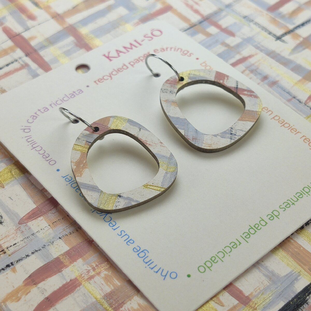Mini Recycled Paper Earrings - Gold & Light Neutrals
