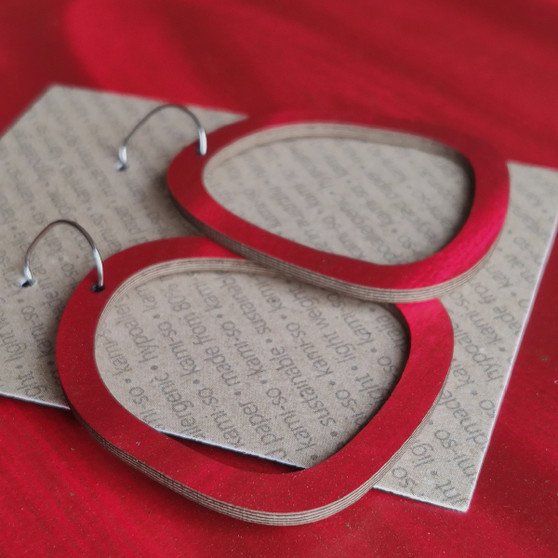 Square Recycled Paper Earrings - Dark Red & Gold