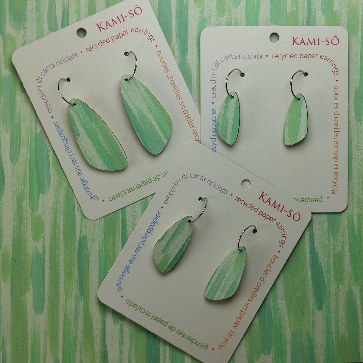 Oval Recycled Paper Earrings - Mint
