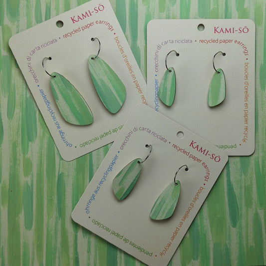 Oval Recycled Paper Earrings - Mint