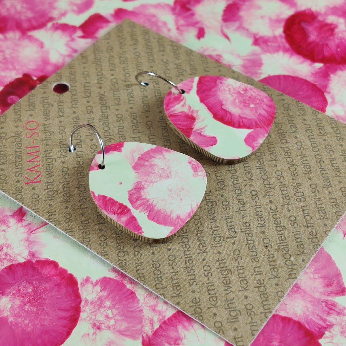 Square Recycled Paper Earrings - Pink & Mint